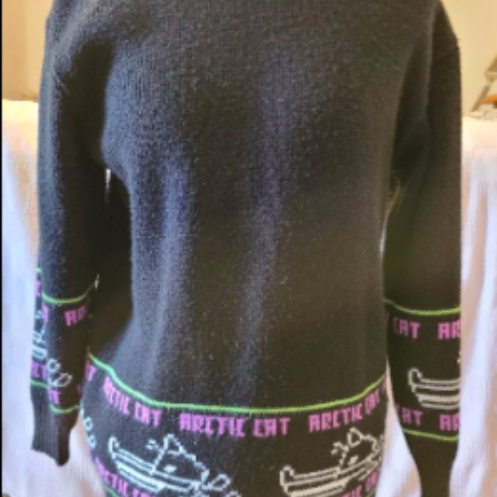Rare Vintage 60s Arctic Cat Snowmobile Knit Graphic Sweater Shirt Pullover M 38 - Picture 12 of 13